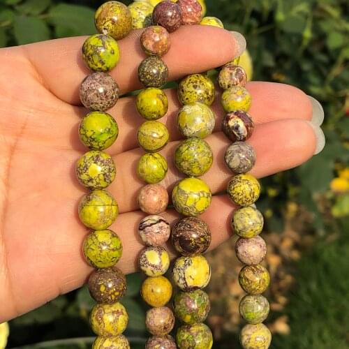 Yellow Sea Sediment Turquoises Jaspers Natural Stone High Quality Charm Beads For Jewelry Making DIY Bracelet Necklace 6/8/10mm