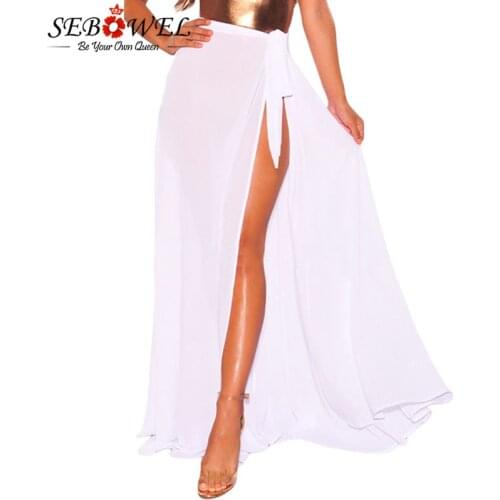 SEBOWEL 2020 Woman Summer Sheer Wrap Maxi Long Beach Skirt Solid Female Sexy Casual Solid Boho Party Lace Up Sweet Loose Skirts