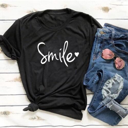 Women Summer Short Sleeve Cotton Tshirt Women O-neck Camiseta Mujer White Tee Shirt Femme Tops Smile Funny T Shirt