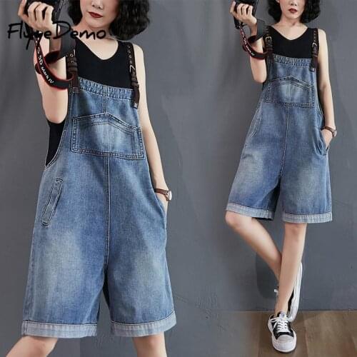 Plus Size Women Jumpsuits Denim Blue Pocket Female Rompers Overalls Summer Playsuit Fashion Belted Loose Ladies Overalls