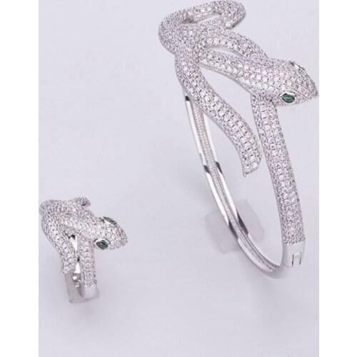 Green Eyes Snake Charm Bangle Finger RIng Animal Jewelry Set Paved Zirconia Stone Gold Plated For Women Jewelry Drop Shipping