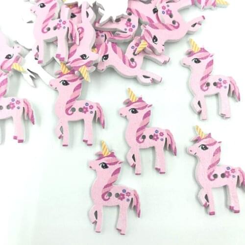 100pcs Wooden Pink Unicorn shape Buttons Scrapbooking Sewing Kids Handicrafts 25mm