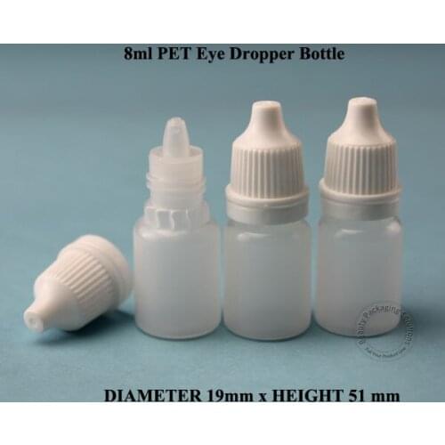 100pcs/lot Promotion 8ml Plastic Eyes Dropper Bottle PET Liquid Dropper Medicine Pot 8g White Cap Diameter 19mm X Height 51mm
