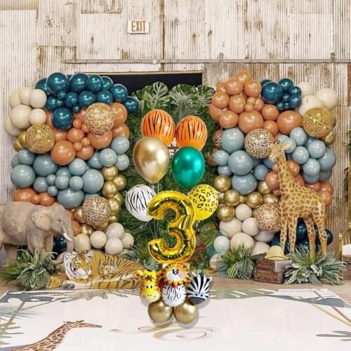 19pcs Jungle Animal Tiger Giraffe Zebra Balloons Cartoon Figure Gold Digital Globos Birthday Party Decorations Toys Baby Shower