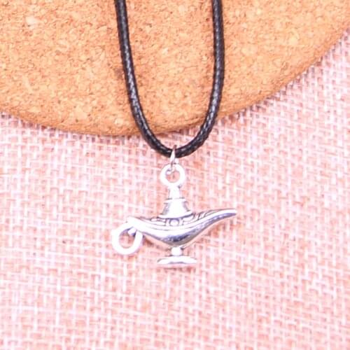20Pcs Antique Silver Color aladdin magic lamp genie Pendant 22*18mm Leather Chain Necklace Black Leather Cord Necklace