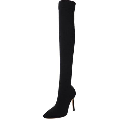 2020 New Arrive Superstar Over The Knee Stretch Boots Black Thigh High Heels Pointed Toe Shoes Autumn Sexy Female Botines