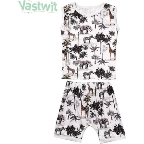 2021 Summer Baby Boys Clothing Cartoon Animal Print Toddler Girls Clothes Set Sleeveless Vest Tops and Shorts Bloomers 2Pcs Suit