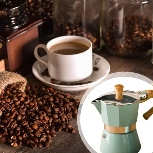 Aluminum Italian Moka Maker Espresso Percolator Stove Moka Coffee Pot 150/300ml Home Or Cafe Use With Wooden Handle