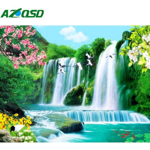 AZQSD Diamond Painting 5d Waterfall Handmade Needlework Home Decor Diamond Mosaic Scenery Cross Stitch Rhinestones Full Kit