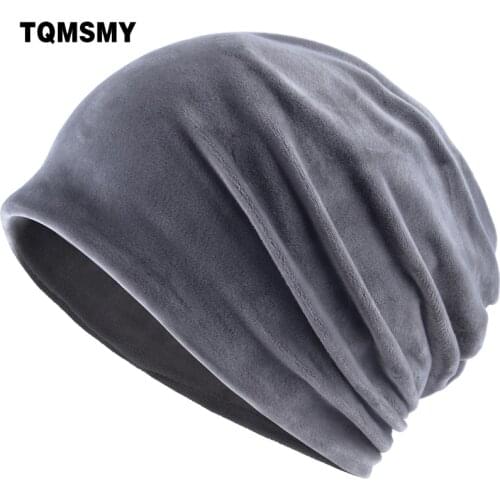 TQMSMY Brand Solid Color Unisex Collar Scarf Men Women Skullies Beanies Hedging Cap velvet Double Layer Hood Cap Bonnet Hat DH13