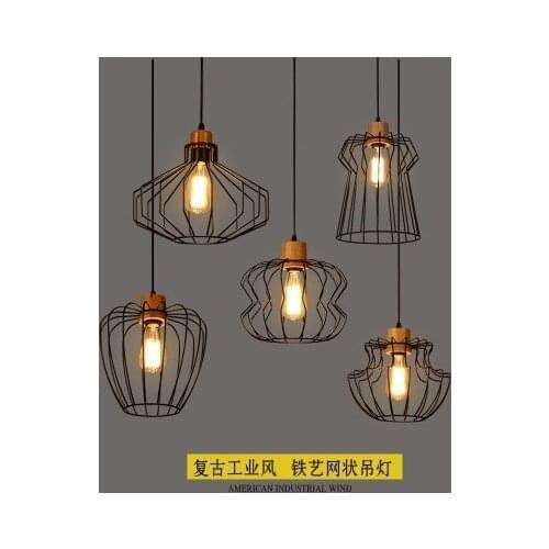 Nordic Loft Style Wooden Iron LED Pendant Light Fixtures Industrial Vintage Lighting For Indoor Dining Room RH Hanging Lamp