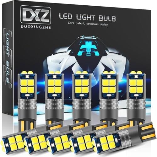 DXZ 10PCS T10 LED Bulb Car W5W Canbus 168 194 6000K 3030 10-SMD White for Car Interior Dome Light Parking Lights Error Free 12V