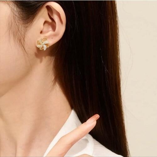VENTFILLE 925 Sterling Silver Windmill Temperament Elegant Rotating Korean Style Simple Earrings