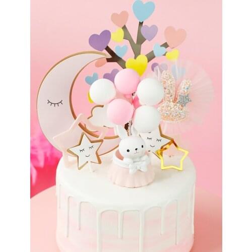 Baking Cake Decoration Ornaments Net Red Rabbit Cartoon Confession Balloon Happy Birthday Party Valentines Day Card Gifts