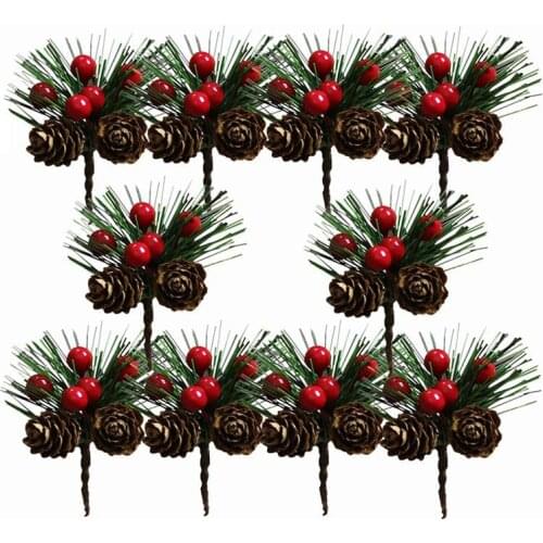 Artificial Flower Red Christmas Berry And Pine Cone With Holly Branches Christmas Decoration for Home Floral Decor Flower Crafts