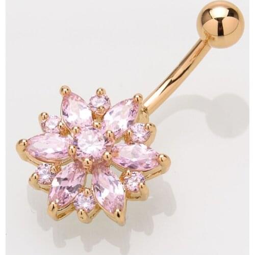 Color Zircon Flower Shape Navel Ring Stainless Steel Charm Piercing Belly Button Rings Fashion Body Jewelry for Women Gift