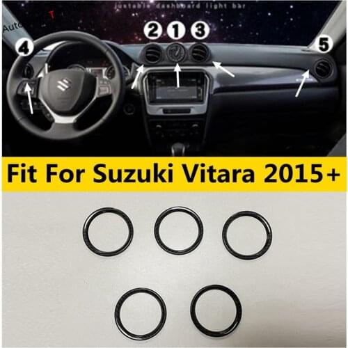 Yimaautotrims Carbon Fiber Look Interior Kit For Suzuki Vitara 2015 - 2021 Dashboard Air AC Outlet Vent Ring Cover Trim 5 Pcs
