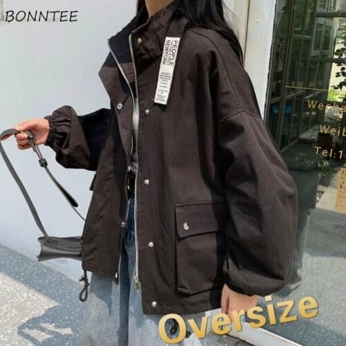 Jackets Womens Couple Street-wear Vintage Pockets Cargo Style Loose Leisure Bf Zipper All-match Female Outwear Daily Basic Coats