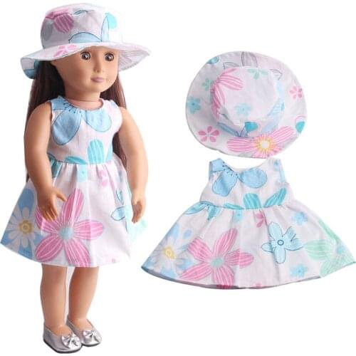 Lovely Flower Dress Hat Suit Beach/Party Outfit for 18'' Girl Journey AG Dolls Complete Look