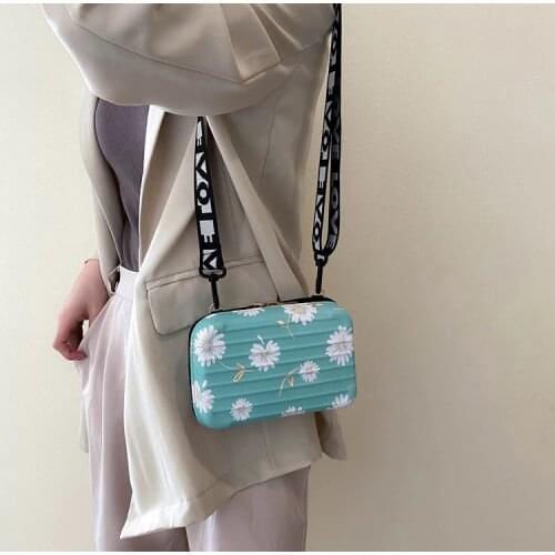 Mini Hard Suitcase Crossbody Bag, Fashion Daisy Pattern Hard Shell Cosmetic Case Shoulder Bag for Women Girls