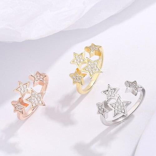 Trendy Aaa Zirconia Silver plating Small Star Open Rings High Quality Crystal Gold Rose Gold Rings For Women Jewelry 2021