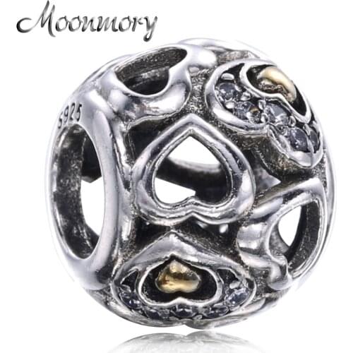 Moonmory 2020 New Arrival Fashion 925 Sterling Silver Heart Round Charms Beads Fits For Brand Bracelet Mothers Days Best