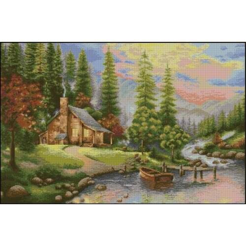 Hut in the Forest Scenery Sewing kit Top Quality Embroidery Needlework 14CT Unprinted Cross Stitch Kits DIY Handmade Home Decor