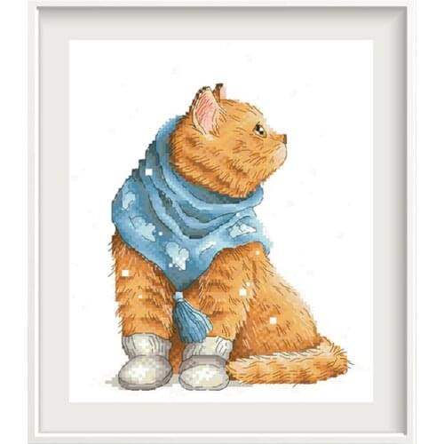 Orange Cat Printed Cross Stitch Kits Patterns Canvas Embroidery Set 11CT 14CT DIY Needlework Knitting Crafts Wall Decor Painting