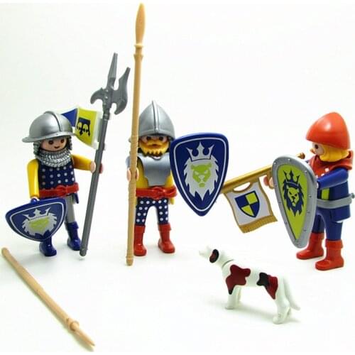7cm Height Playmobil Knight Set Action Figure with Sword Shiel Armor Accessories Playmobil Original Soldier Collection Toys