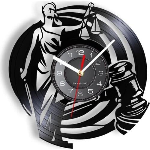 Justice Scale Wall Clock Made Of Real Vinyl Record Judges Hammer Court Law School LED Lighting Wall Watch Retro Gift For Lawyer