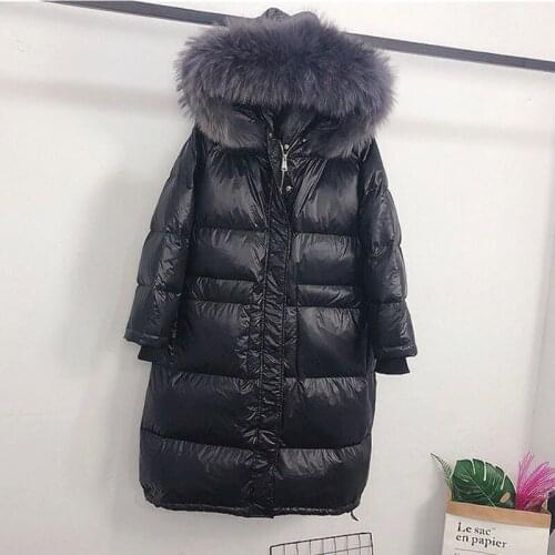 2020 New Winter Parkas Long Down Jacket Women Black Warm Raccoon Fur Collar Hooded 90%White Duck Down Coat Women Feather Jackets