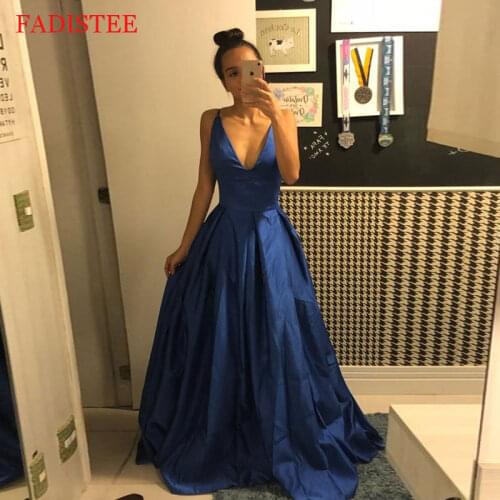 New Style Satin Sexy Deep V-neck Prom Dress Woman Formal Evening Party Gowns вечерние платья Robes De Soirée