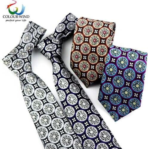 Formal Grey Ties For Men Adult Woven Polyester Necktie 7cm Width Paisley Circle Flower Tie Accessories