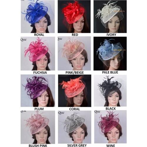 Wholesale NEW 18 colors,Sinamay fascinator hat with feathers and veiling for Kentucky Derby wedding party races.FREE SHIPPING