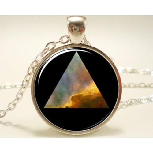 Sacred Geometry Triangle Starry sky Art picture Cabochon Glass Tibet Round Chain Pendant Necklace Vintage Jewelry
