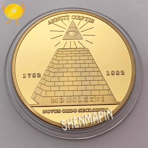 1782-1882 Novus Ordo Seclorum Commemorative Coin Pyramid One Open Eye Challenge Coin US of America Free-Mason Coins Collectibles