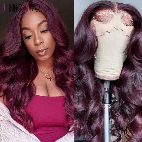 Body Wave Wig Burgundy 99J Red Lace Front Human Hair Wigs Transparent Lace Human Hair Wig Pre Plucked Peruvian Remy Hair 180