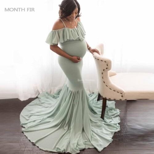 Ruffle Collar off shoulder Maternity Dress Photography Props Pregnancy Dress Photography For Photo Shoot Pregnant Maxi Gown