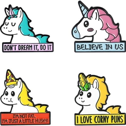 Believe in us Enamel Pins Colorful Dream Animal Brooches Women Men Lapel Badges Backpack Collar Fashion Jewelry Gifts For Kids