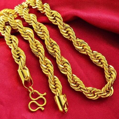 Simple fashion, mens yellow gold filled necklace explosion models 23.6 twisted rope knotted link chain jewelry
