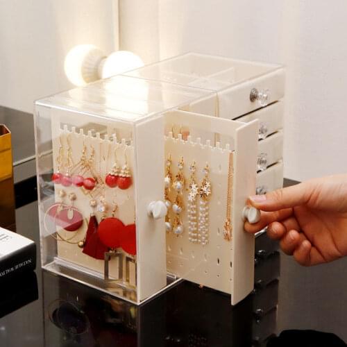Transparent Plastic Jewelry Box Multifunctional Dustproof Earrings Necklace Lipstick Cosmetic Storage Box Vertical Display Rack