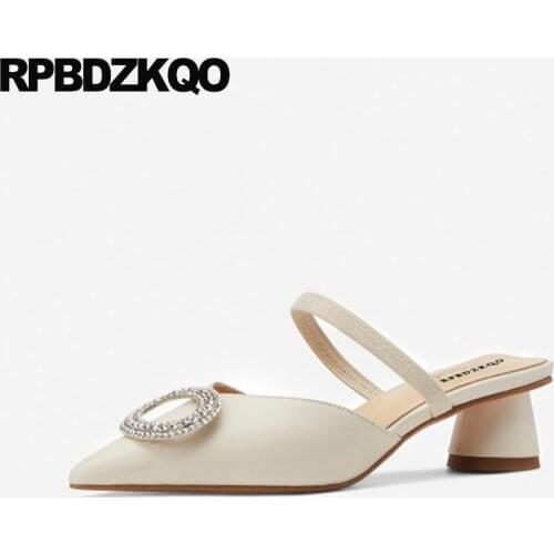 Strap Luxury Bridesmaid Beige Cool Pointed Toe Girls Women Crystal Wedding Shoes Diamond Thick Pumps High Heels Mules Slipper