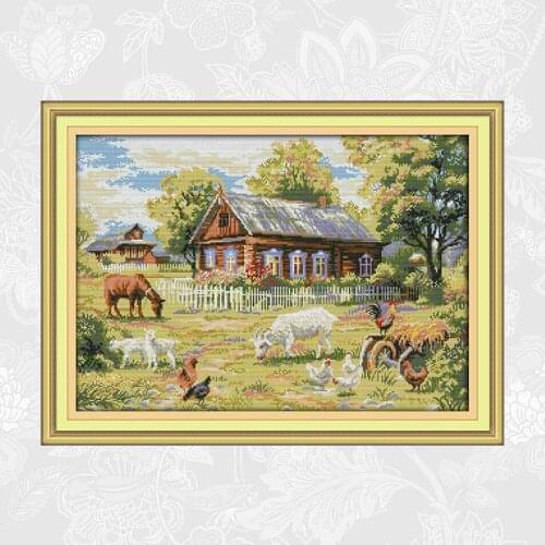 Needlework 14CT 11CT Counted Printed On Canvas Cross Stitch Schemes Embroidery Set Farm Painting DIY Hand Made Crafts