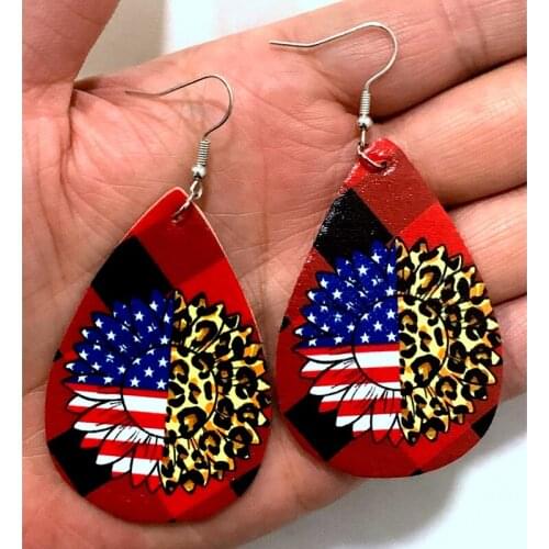 American Flag Earrings Independence Day 4th of July Earrings Patriotic Sunflowers Teardrop Earrings