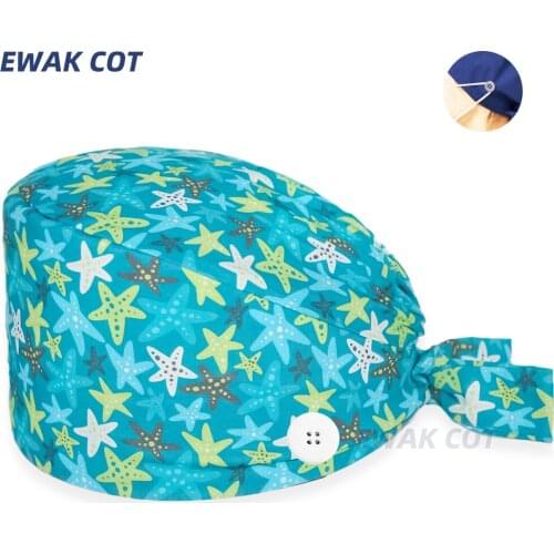 New Unisex Scrub Hat Adjustable Laboratory Cartoon Cute Cotton Work Nursing Hats Starfish Printing Surgicals Cap