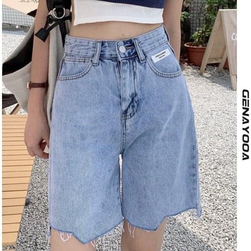 Genayooa Streetwear Biker Shorts Women High Waisted Irregular Jeans Shorts Women Loose Tassels Demin Hot Pants Female Summer