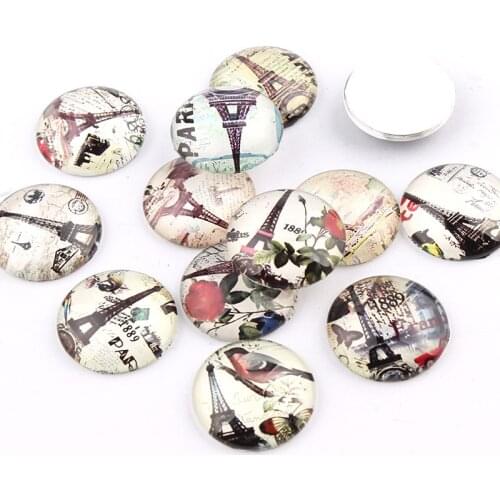 Eifel Tower 12pcs Glass Cabochon 10/12/16/18/25mm Flatback Dome Cabochon Embellishments Findings Base Setting DIY Accessories
