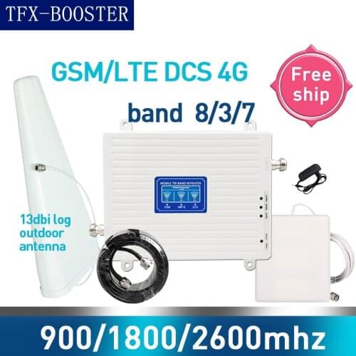 TFX-BOOSTER Russia cellular amplifier 4g 900 1800 2600 DCS LTE 2G 3G 4G Tri-Band GSM signal Repeater GSM 13dbi external antenna