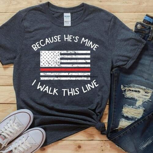 Thin Red Line Wife Shirt Firefighter Wife Gift Because Hes Mine I walk this Line Firefighter Wife Short Sleeve Unisex T Shirt