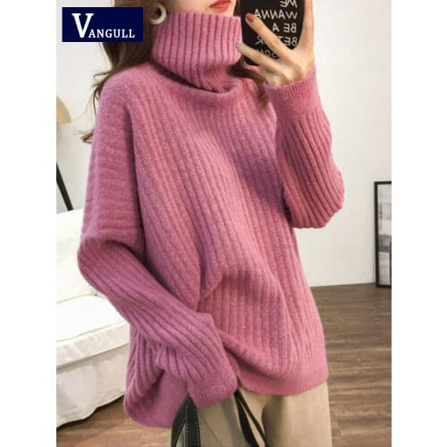 Vangull Extra Large Turtleneck Loose Sweater Women Knitted Autumn Winter Thicken Solid Color Pullovers Long Sleeve Casual Tops